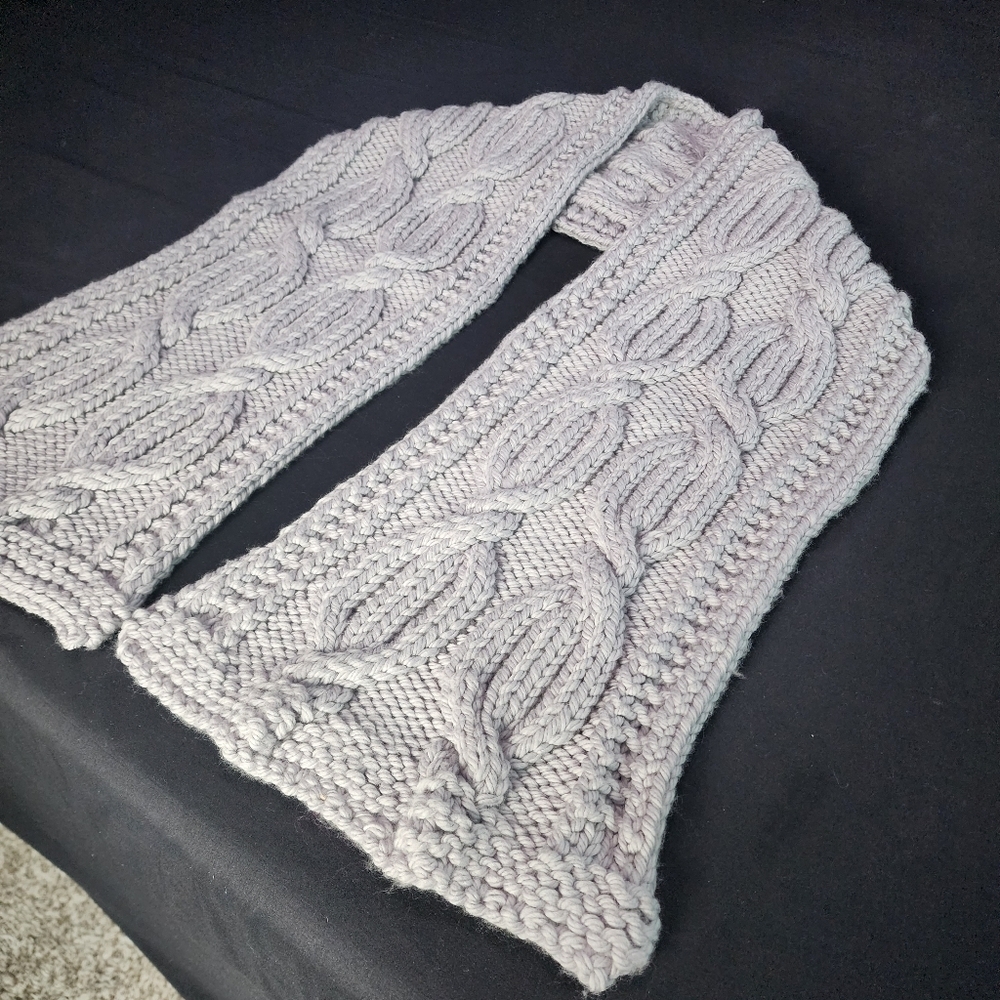 Hand Made Cable Knit Gray Scarf - 100% Merino Wool - Knit By Myself